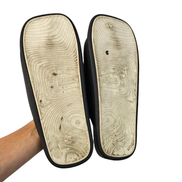 Melissa Womens Square Slides Size 10 Black Slip On Pool Summer Travel - Picture 6 of 6